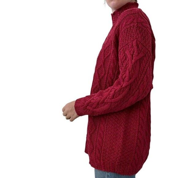 Vintage Hand Knit The Limited Red Chunky Cable Knit Fisherman Sweater Sz L - Picture 6 of 7